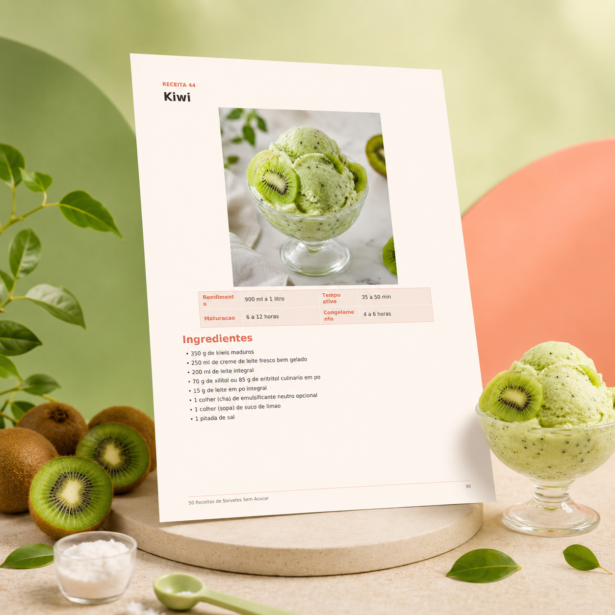 Página da receita de sorvete de kiwi