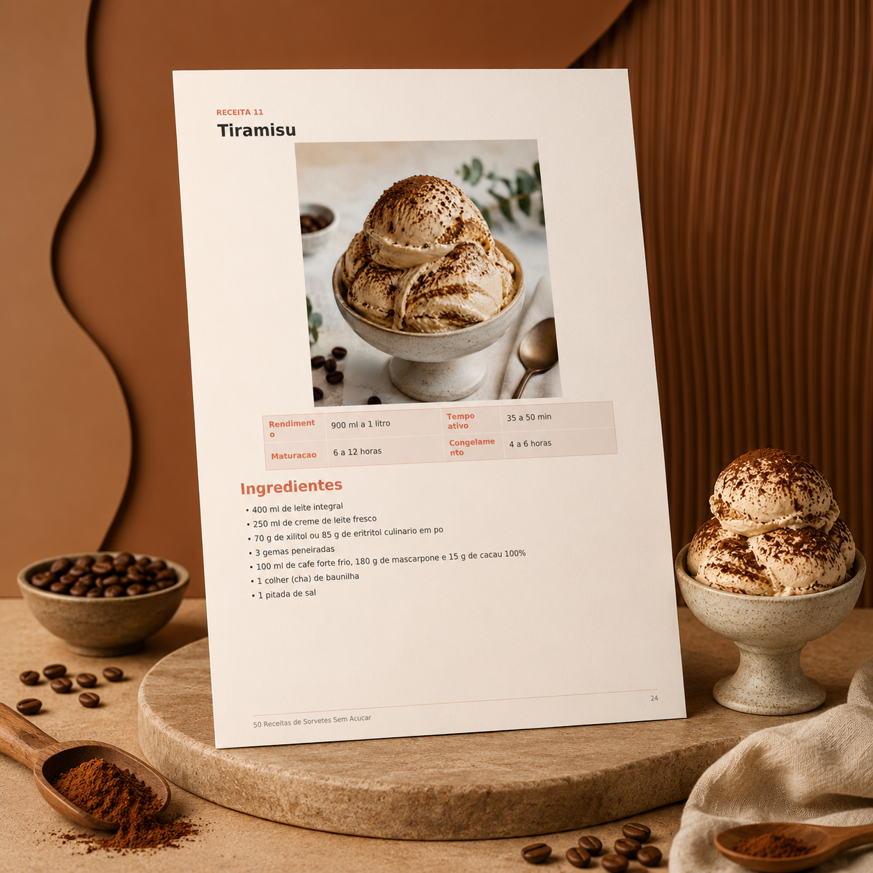 Página da receita de sorvete de tiramisu